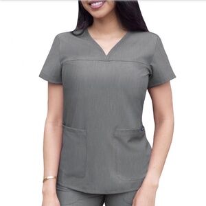 Adar Sweetheart V-Neck Scrub Top - Heather Grey
